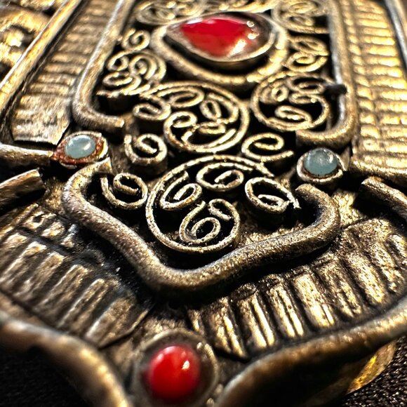 28" Vintage Tibetan Garnet Prayer Box Necklace—Gilt Gau with Multi-Strand Beads - Picture 13 of 14